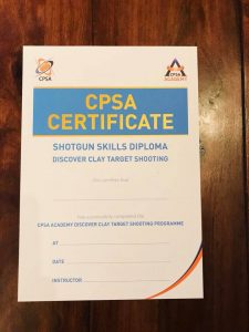 CPSA Certtificate Target Shooting